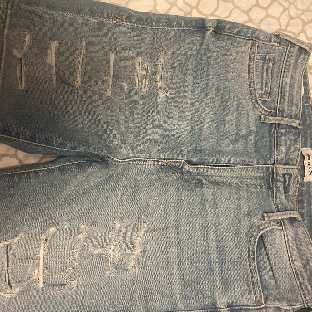 True Religion Blue Boyfriend Distressed Jeans
